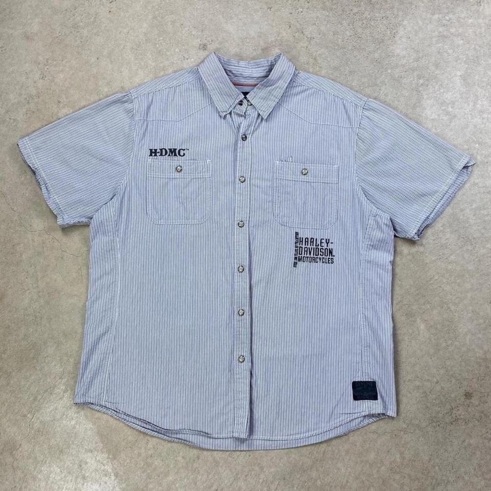 Vintage Harley Davidson Button Up Shirt Size XXL Gray White Pearl Snap Biker